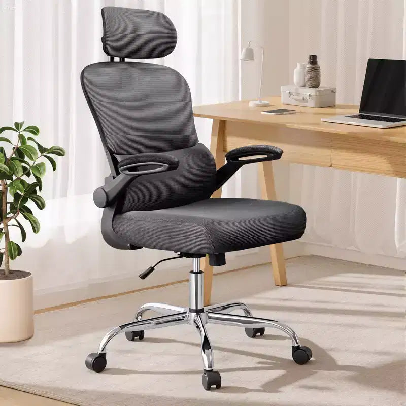 DEXYLLO Chaise de bureau en maille, confort ergonomique avec appui-tête 3D et accoudoirs relevables, idéale pour les professionnels et les gamers, Noir
