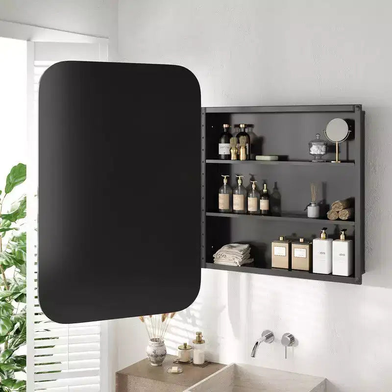 Meuble de salle de bain PexFix 36 x 24 avec miroir, cadre en acier inoxydable et 2 étagères réglables, armoire à pharmacie murale, miroirs rectangulaires encastrés noirs