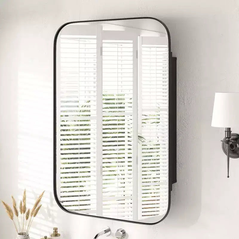 Meuble de salle de bain PexFix 36 x 24 avec miroir, cadre en acier inoxydable et 2 étagères réglables, armoire à pharmacie murale, miroirs rectangulaires encastrés noirs