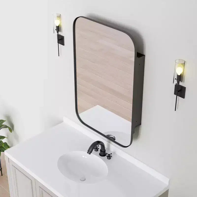 Meuble de salle de bain PexFix 36 x 24 avec miroir, cadre en acier inoxydable et 2 étagères réglables, armoire à pharmacie murale, miroirs rectangulaires encastrés noirs