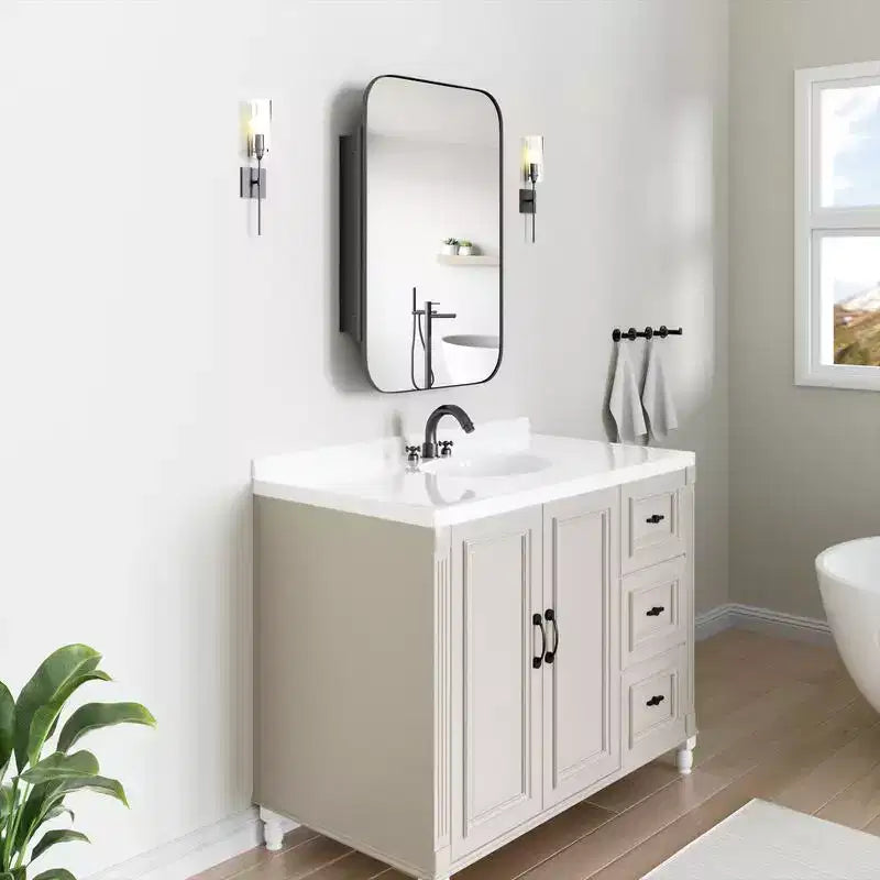 Meuble de salle de bain PexFix 36 x 24 avec miroir, cadre en acier inoxydable et 2 étagères réglables, armoire à pharmacie murale, miroirs rectangulaires encastrés noirs