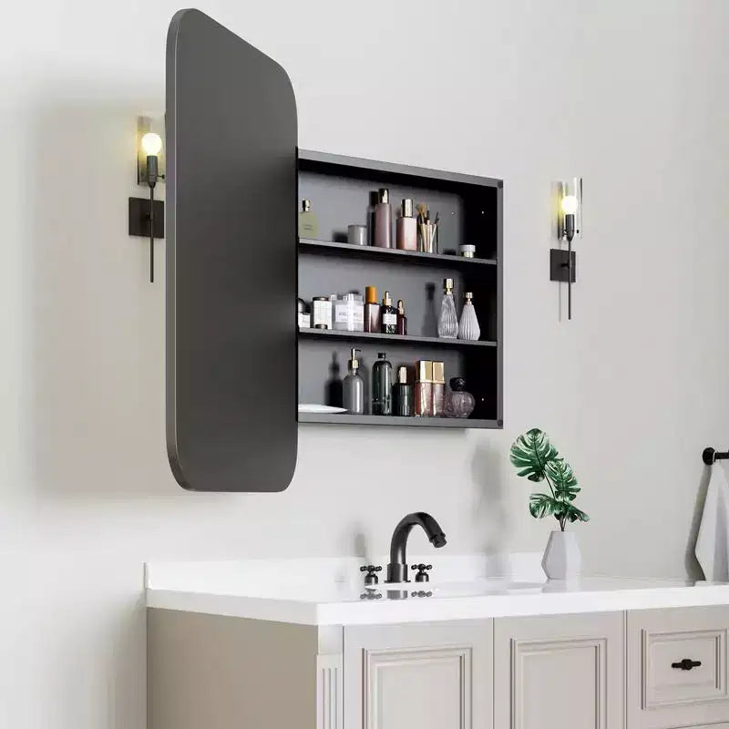 Meuble de salle de bain PexFix 36 x 24 avec miroir, cadre en acier inoxydable et 2 étagères réglables, armoire à pharmacie murale, miroirs rectangulaires encastrés noirs