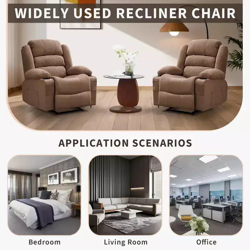 Grand fauteuil inclinable pour adultes, fauteuil inclinable manuel en tissu, canapé inclinable simple et minimaliste avec poches latérales, porte-gobelets