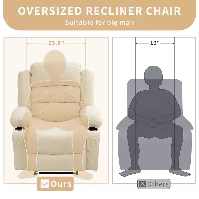 Grand fauteuil inclinable pour adultes, fauteuil inclinable manuel en tissu, canapé inclinable simple et minimaliste avec poches latérales, porte-gobelets