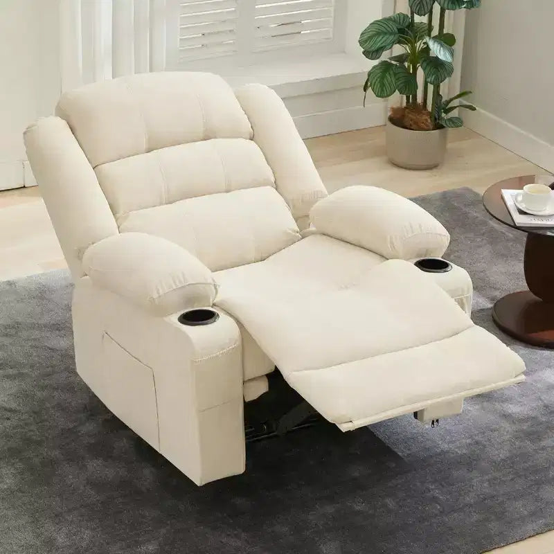 Grand fauteuil inclinable pour adultes, fauteuil inclinable manuel en tissu, canapé inclinable simple et minimaliste avec poches latérales, porte-gobelets
