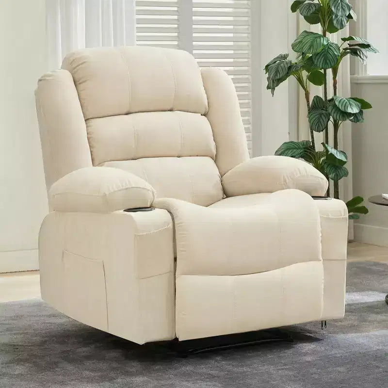 Grand fauteuil inclinable pour adultes, fauteuil inclinable manuel en tissu, canapé inclinable simple et minimaliste avec poches latérales, porte-gobelets