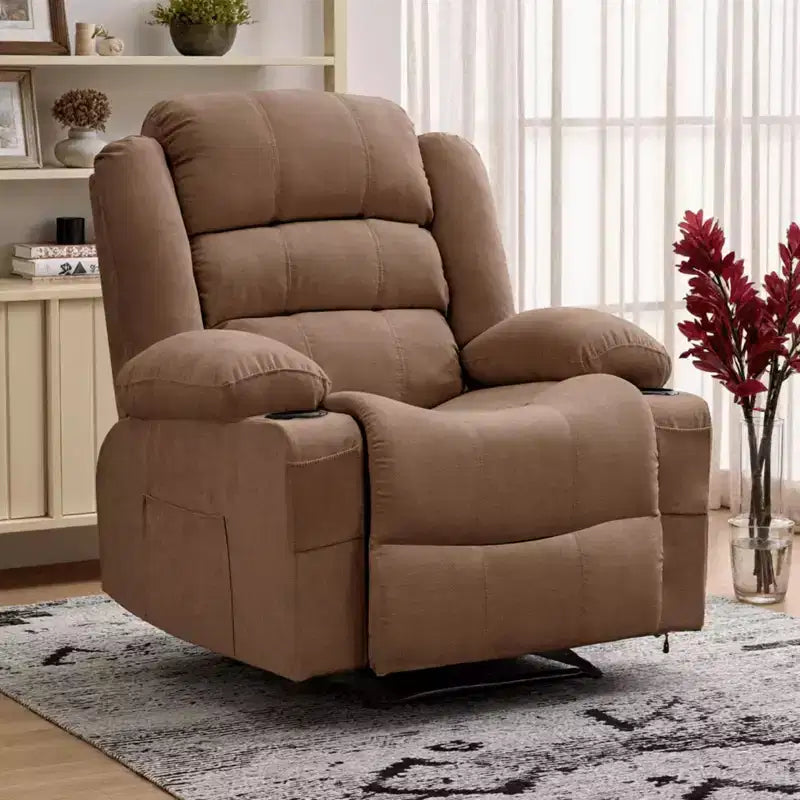 Grand fauteuil inclinable pour adultes, fauteuil inclinable manuel en tissu, canapé inclinable simple et minimaliste avec poches latérales, porte-gobelets