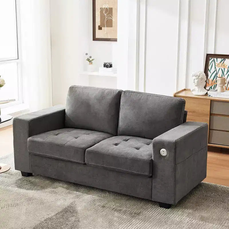 Canapé moderne 2 places en tissu avec cadre en bois massif, causeuse en chenille avec accoudoirs larges, coussin de canapé amovible