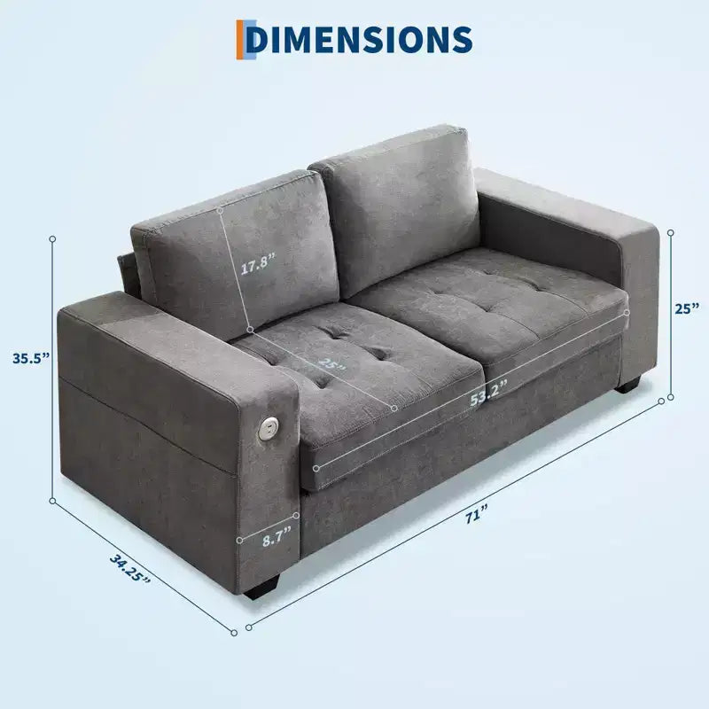 Canapé moderne 2 places en tissu avec cadre en bois massif, causeuse en chenille avec accoudoirs larges, coussin de canapé amovible