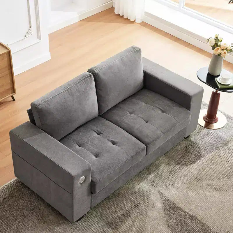 Canapé moderne 2 places en tissu avec cadre en bois massif, causeuse en chenille avec accoudoirs larges, coussin de canapé amovible