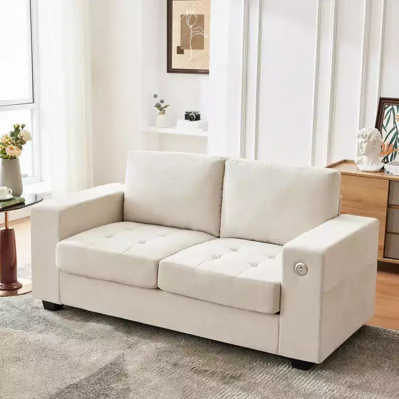 Canapé moderne 2 places en tissu avec cadre en bois massif, causeuse en chenille avec accoudoirs larges, coussin de canapé amovible