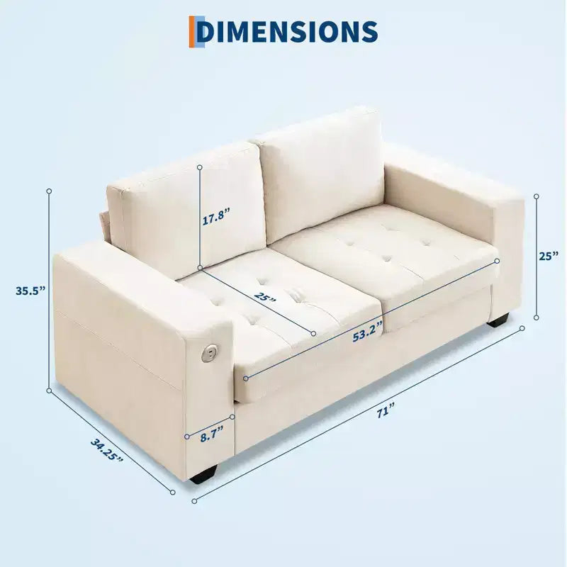 Canapé moderne 2 places en tissu avec cadre en bois massif, causeuse en chenille avec accoudoirs larges, coussin de canapé amovible