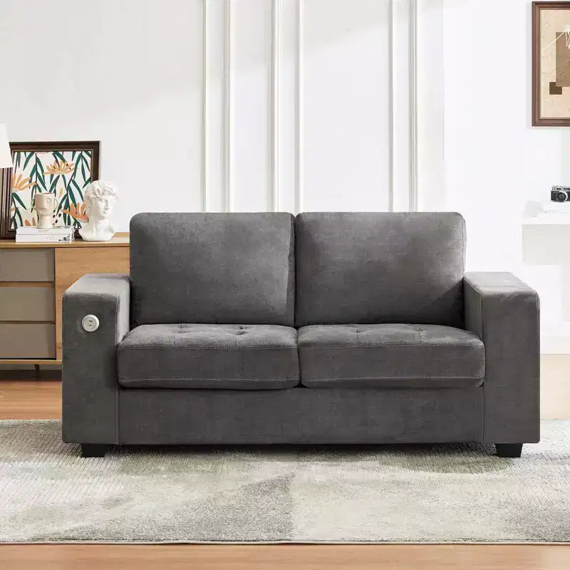 Canapé moderne 2 places en tissu avec cadre en bois massif, causeuse en chenille avec accoudoirs larges, coussin de canapé amovible