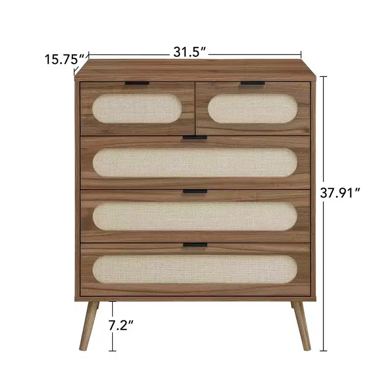 MAYEERTY Meuble de Rangement d'Appoint à 5 Tiroirs pour Salon, Chambre à Coucher, Salle à Manger, Noyer