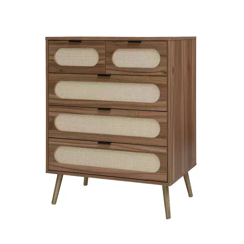 MAYEERTY Meuble de Rangement d'Appoint à 5 Tiroirs pour Salon, Chambre à Coucher, Salle à Manger, Noyer