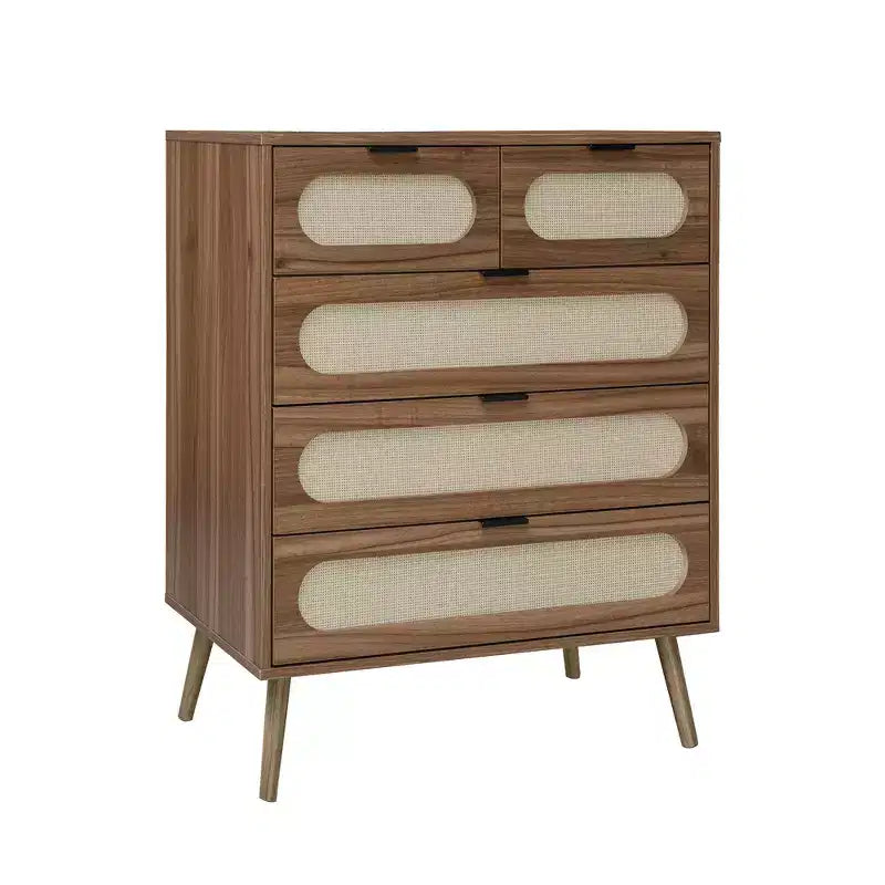 MAYEERTY Meuble de Rangement d'Appoint à 5 Tiroirs pour Salon, Chambre à Coucher, Salle à Manger, Noyer