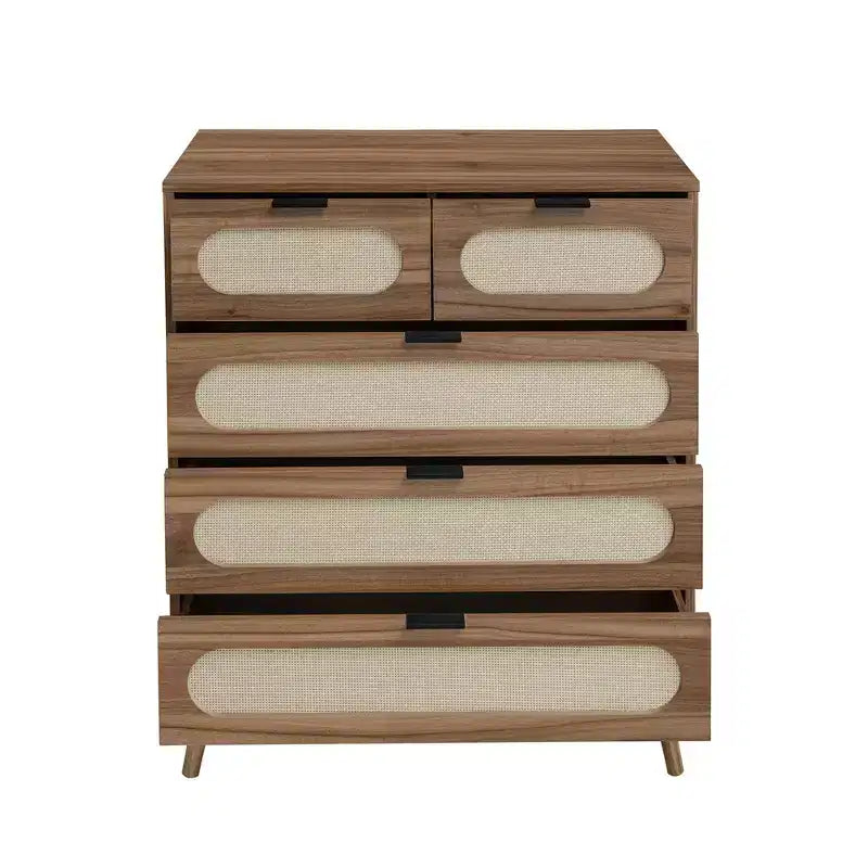 MAYEERTY Meuble de Rangement d'Appoint à 5 Tiroirs pour Salon, Chambre à Coucher, Salle à Manger, Noyer