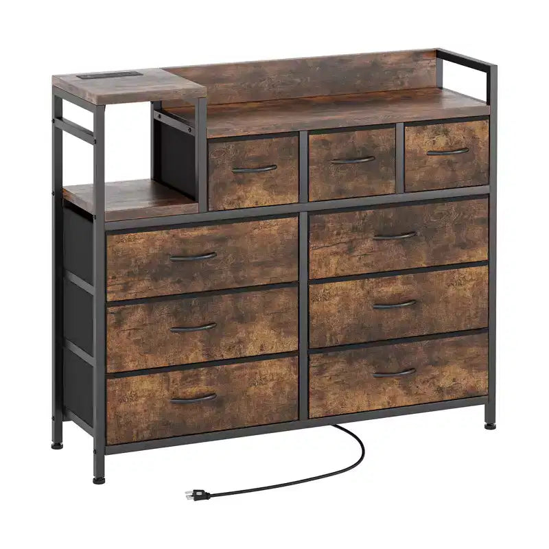 Commode à 9 tiroirs pour chambre à coucher, chiffonnier avec bacs en tissu, meuble TV, organisateur de rangement pour vêtements pour salon, couloir, chambre à coucher