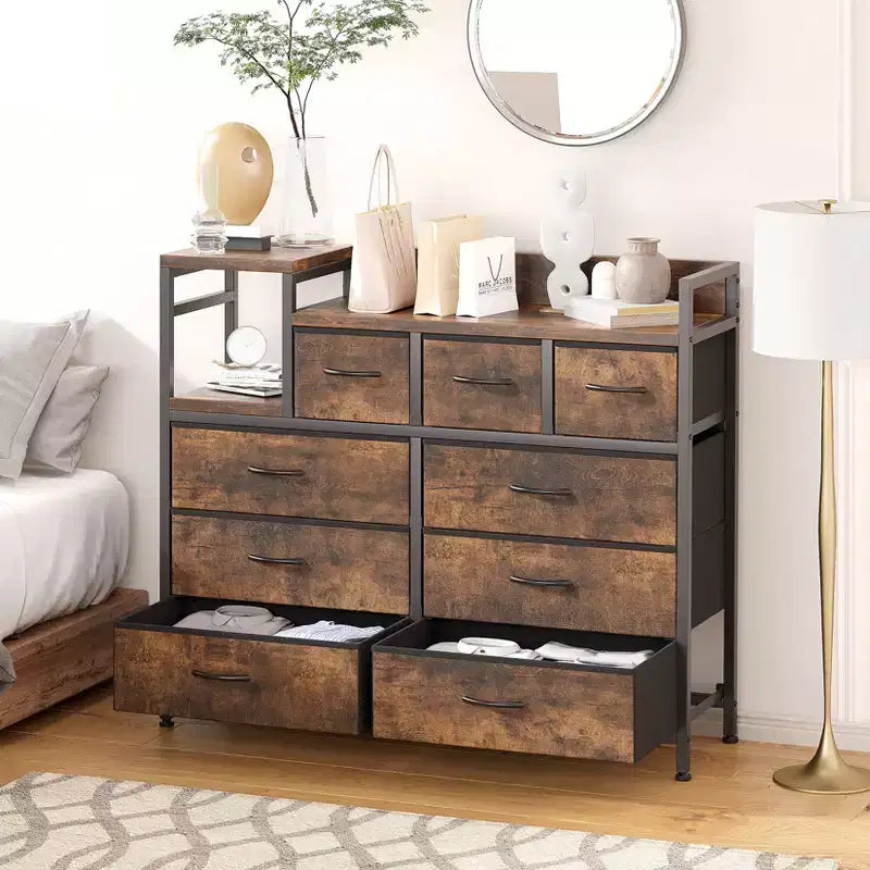 Commode à 9 tiroirs pour chambre à coucher, chiffonnier avec bacs en tissu, meuble TV, organisateur de rangement pour vêtements pour salon, couloir, chambre à coucher