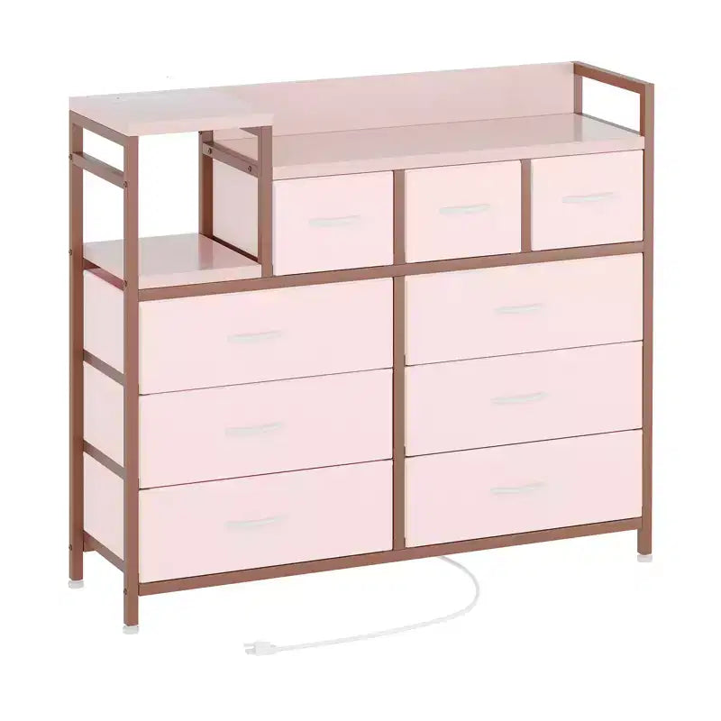 Commode à 9 tiroirs pour chambre à coucher, chiffonnier avec bacs en tissu, meuble TV, organisateur de rangement pour vêtements pour salon, couloir, chambre à coucher