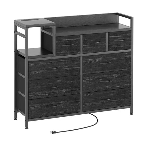 Commode à 9 tiroirs pour chambre à coucher, chiffonnier avec bacs en tissu, meuble TV, organisateur de rangement pour vêtements pour salon, couloir, chambre à coucher