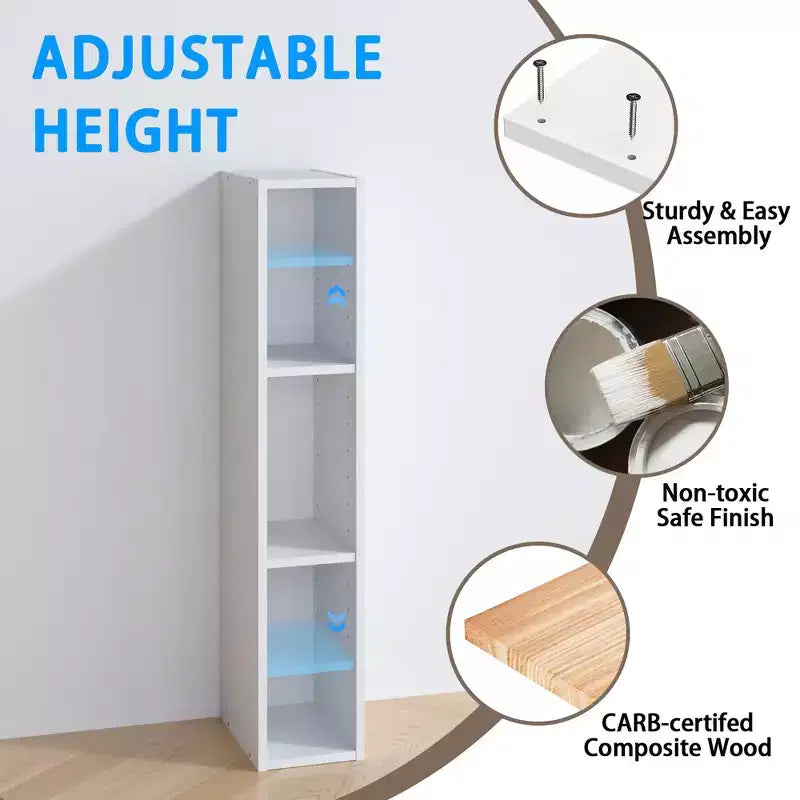 HOMLUX Bibliothèque à 3 niveaux peu encombrante avec étagères de rangement ouvertes et réglables pour placard, chambre à coucher