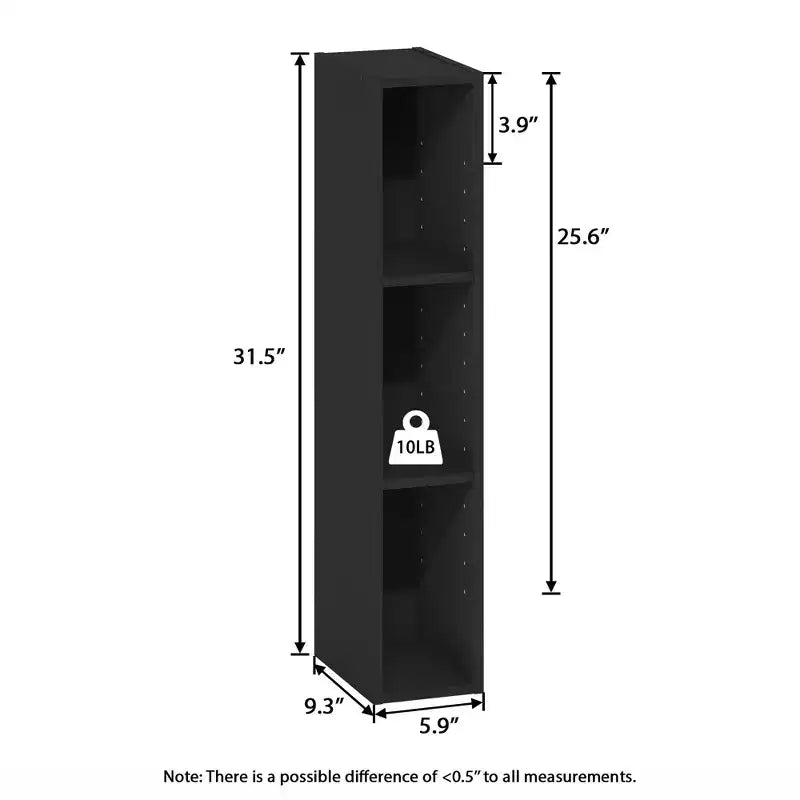 HOMLUX Bibliothèque à 3 niveaux peu encombrante avec étagères de rangement ouvertes et réglables pour placard, chambre à coucher
