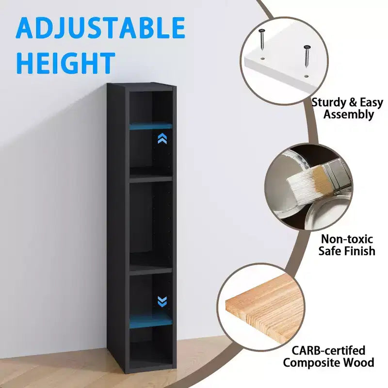HOMLUX Bibliothèque à 3 niveaux peu encombrante avec étagères de rangement ouvertes et réglables pour placard, chambre à coucher