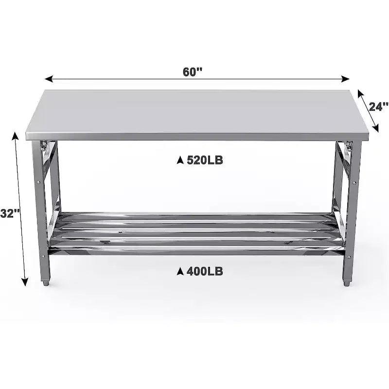 Table de travail Acekool 60 en acier inoxydable de qualité commerciale, îlot de préparation pliable certifié NSF avec étagère inférieure réglable pour cuisine et atelier