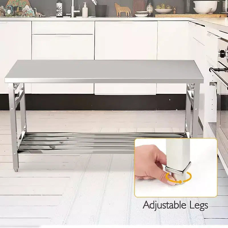Table de travail Acekool 60 en acier inoxydable de qualité commerciale, îlot de préparation pliable certifié NSF avec étagère inférieure réglable pour cuisine et atelier