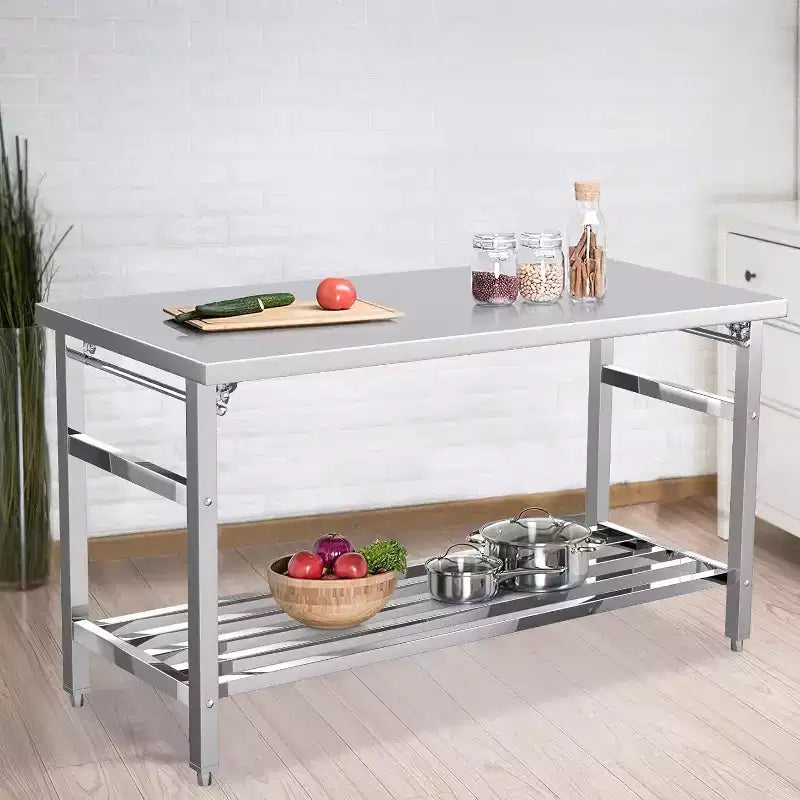 Table de travail Acekool 60 en acier inoxydable de qualité commerciale, îlot de préparation pliable certifié NSF avec étagère inférieure réglable pour cuisine et atelier