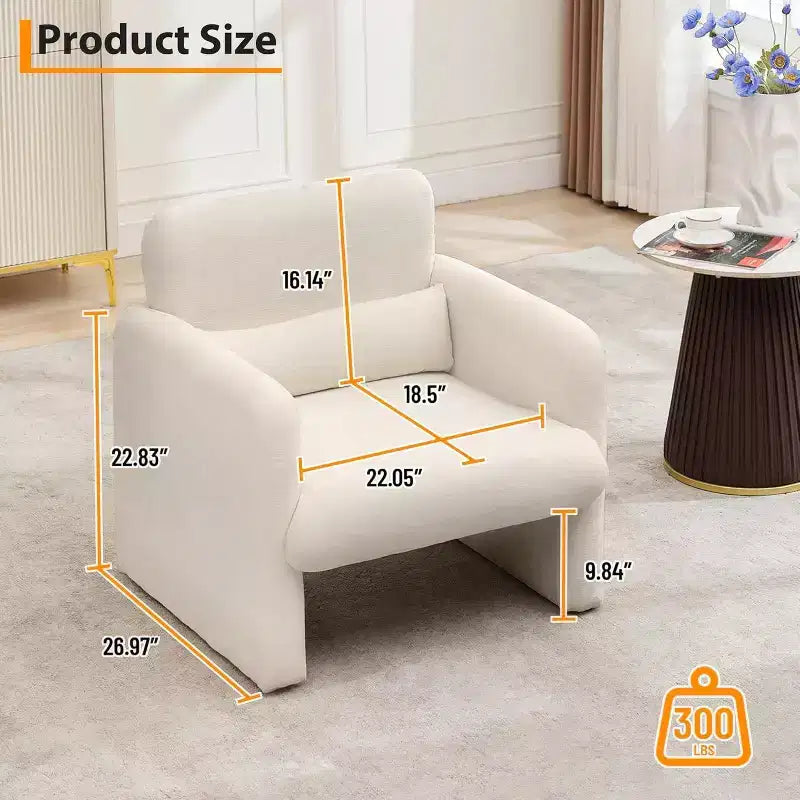 Acekool Fauteuil d'appoint en chenille crème, Fauteuil moderne minimaliste avec coussin lombaire, Cadre en bois, pour salon, chambre à coucher, bureau