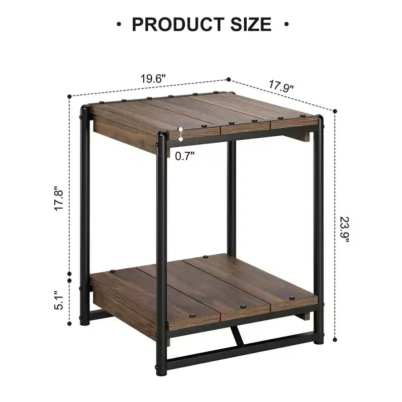 Table d'appoint/de chevet de ferme carrée en bois de 20'' avec 2 étagères - Table d'appoint/de chevet moderne avec cadre en métal pour lit/canapé - Meuble d'appoint