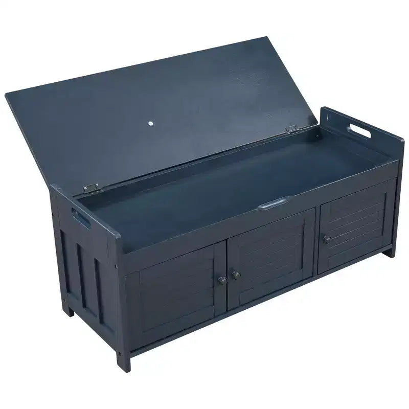 Banc de rangement d'entrée avec coussin, banc à chaussures en bois avec siège et 3 portes persiennes