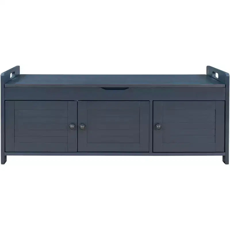 Banc de rangement d'entrée avec coussin, banc à chaussures en bois avec siège et 3 portes persiennes