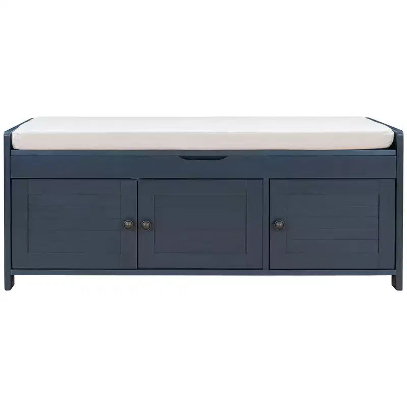 Banc de rangement d'entrée avec coussin, banc à chaussures en bois avec siège et 3 portes persiennes