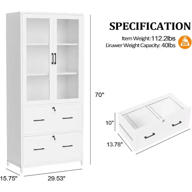 Classeurs Karl Home à 2 tiroirs en MDF blanc (panneaux de fibres de moyenne densité) de 75 cm de large