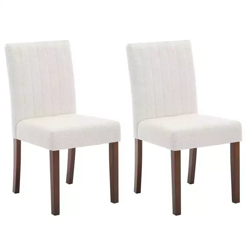 Lot de 2 chaises de salle à manger rembourrées, chaises d'appoint de cuisine modernes en tissu avec pieds en bois robustes, design Parsons, lin doux et confortable pour salle à manger