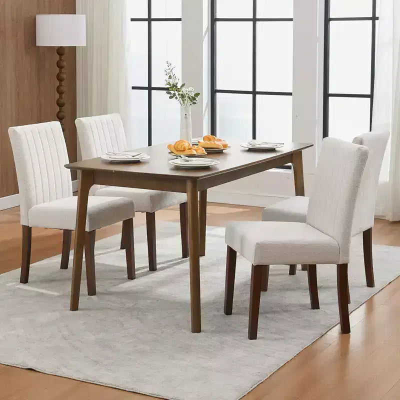 Lot de 2 chaises de salle à manger rembourrées, chaises d'appoint de cuisine modernes en tissu avec pieds en bois robustes, design Parsons, lin doux et confortable pour salle à manger