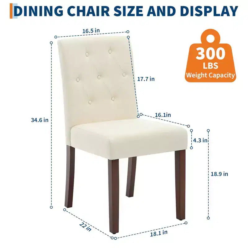Lot de 2 chaises de salle à manger rembourrées, chaises d'appoint de cuisine modernes en tissu avec pieds en bois robustes, design Parsons, lin doux et confortable pour salle à manger