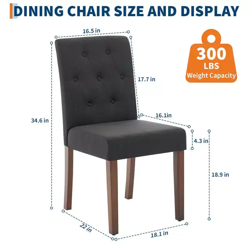 Lot de 2 chaises de salle à manger rembourrées, chaises d'appoint de cuisine modernes en tissu avec pieds en bois robustes, design Parsons, lin doux et confortable pour salle à manger