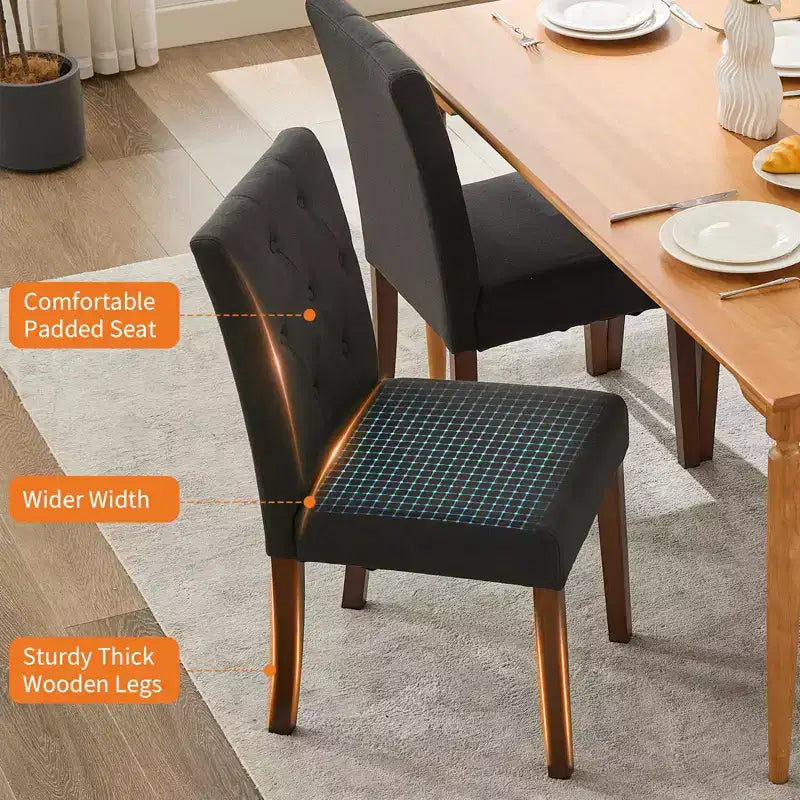 Lot de 2 chaises de salle à manger rembourrées, chaises d'appoint de cuisine modernes en tissu avec pieds en bois robustes, design Parsons, lin doux et confortable pour salle à manger