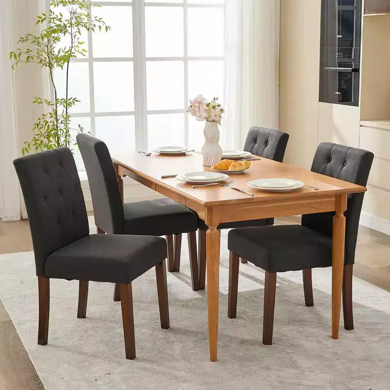Lot de 2 chaises de salle à manger rembourrées, chaises d'appoint de cuisine modernes en tissu avec pieds en bois robustes, design Parsons, lin doux et confortable pour salle à manger