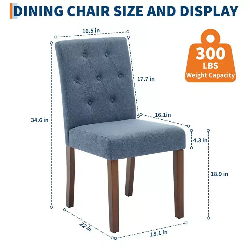Lot de 2 chaises de salle à manger rembourrées, chaises d'appoint de cuisine modernes en tissu avec pieds en bois robustes, design Parsons, lin doux et confortable pour salle à manger