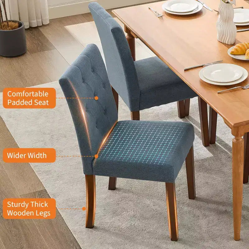 Lot de 2 chaises de salle à manger rembourrées, chaises d'appoint de cuisine modernes en tissu avec pieds en bois robustes, design Parsons, lin doux et confortable pour salle à manger
