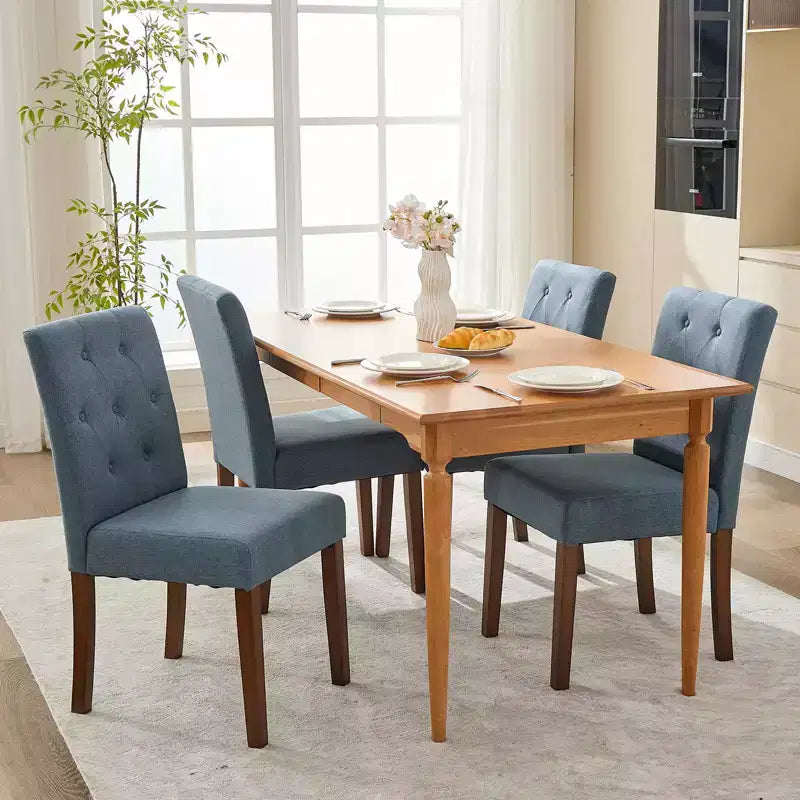 Lot de 2 chaises de salle à manger rembourrées, chaises d'appoint de cuisine modernes en tissu avec pieds en bois robustes, design Parsons, lin doux et confortable pour salle à manger