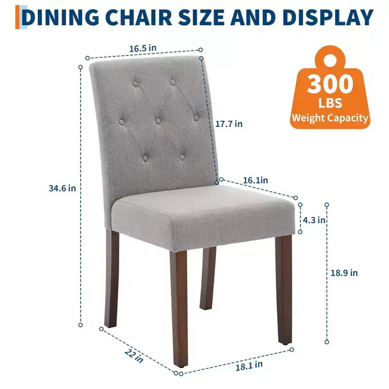 Lot de 2 chaises de salle à manger rembourrées, chaises d'appoint de cuisine modernes en tissu avec pieds en bois robustes, design Parsons, lin doux et confortable pour salle à manger