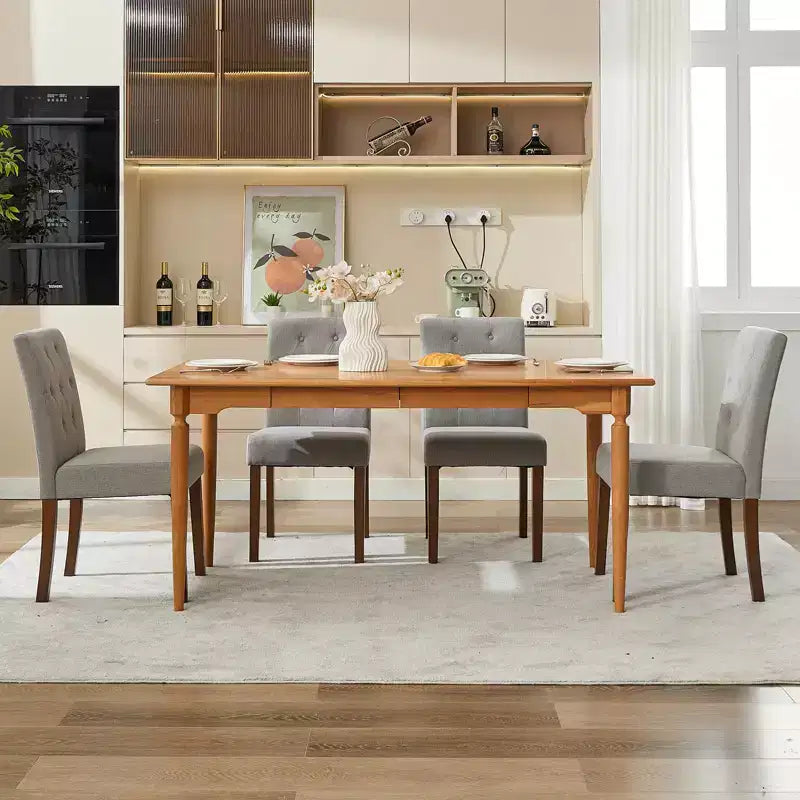 Lot de 2 chaises de salle à manger rembourrées, chaises d'appoint de cuisine modernes en tissu avec pieds en bois robustes, design Parsons, lin doux et confortable pour salle à manger
