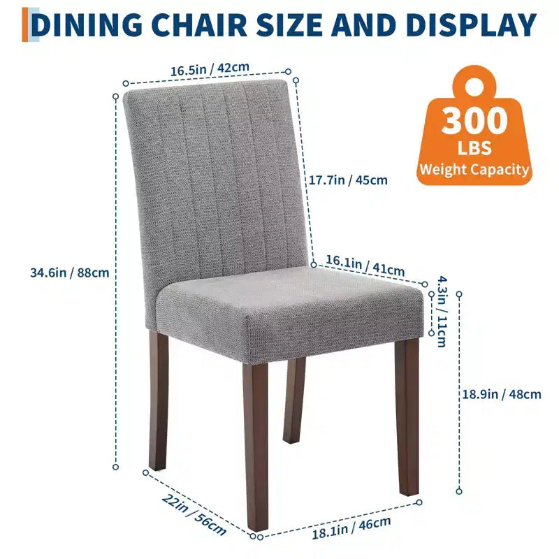 Lot de 2 chaises de salle à manger rembourrées, chaises d'appoint de cuisine modernes en tissu avec pieds en bois robustes, design Parsons, lin doux et confortable pour salle à manger
