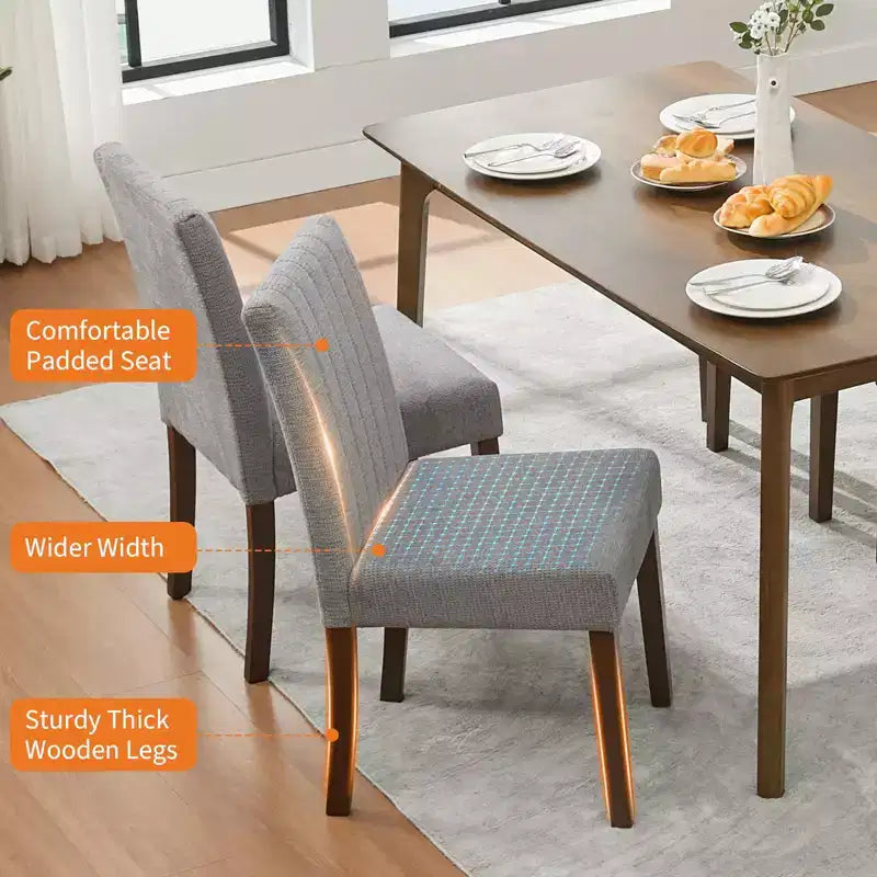 Lot de 2 chaises de salle à manger rembourrées, chaises d'appoint de cuisine modernes en tissu avec pieds en bois robustes, design Parsons, lin doux et confortable pour salle à manger